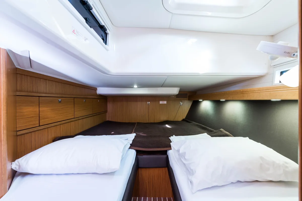 Cabin on Breathless, a Bavaria Cruiser 56 sailboat at Municipal Unit of Lefkada, Greece