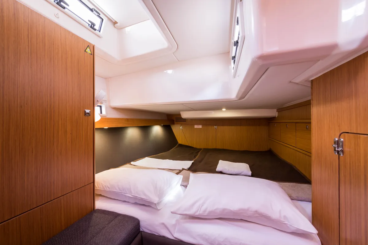 Cabin on Breathless, a Bavaria Cruiser 56 sailboat at Municipal Unit of Lefkada, Greece