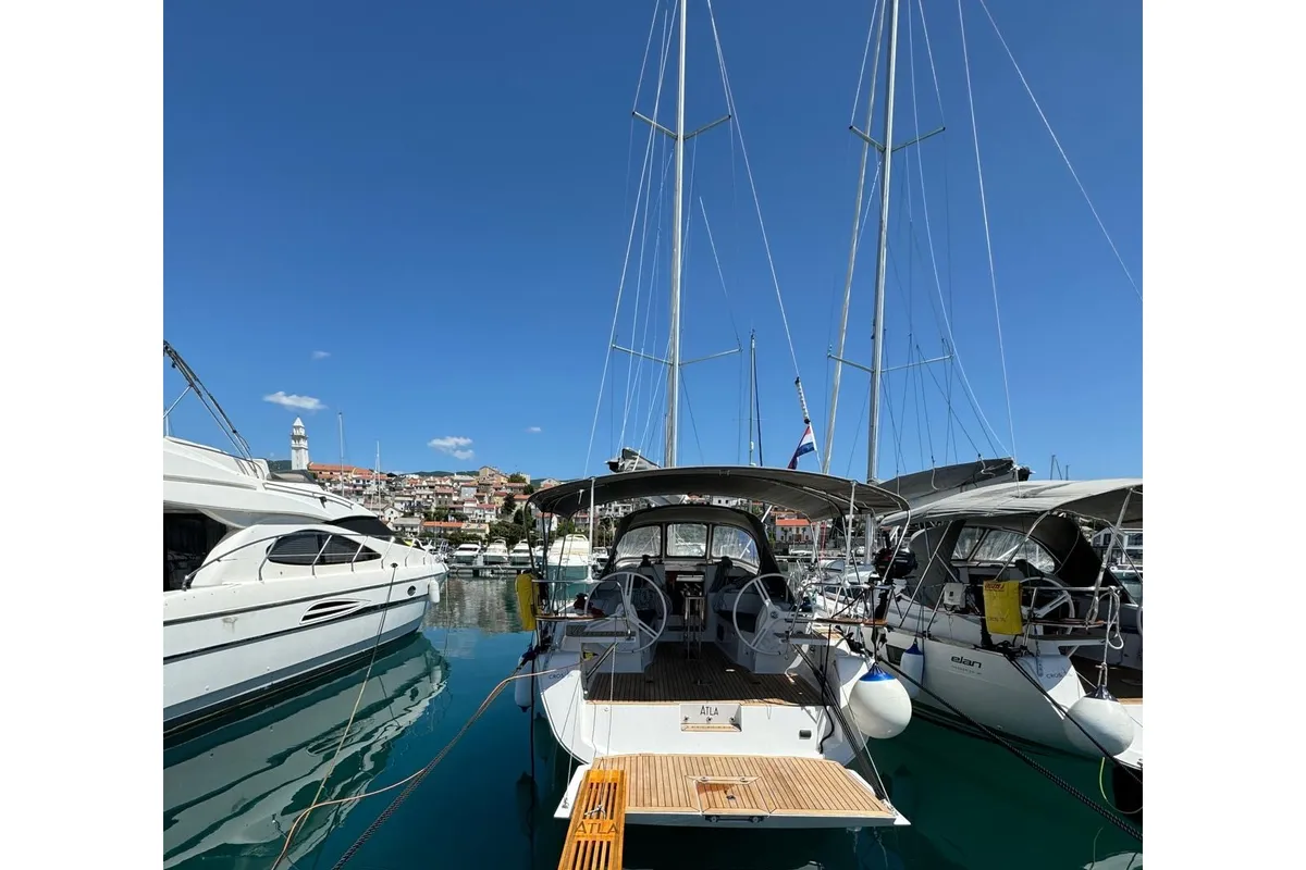 Exterior view of ATLA, a Elan Impression 40 sailboat at Novi Vinodolski, Croatia