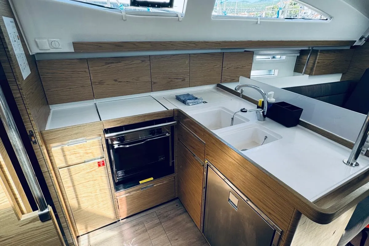 Galley of ATLA, a Elan Impression 40 sailboat at Novi Vinodolski, Croatia
