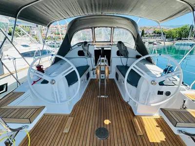 Cockpit of ATLA, a Elan Impression 40 sailboat at Novi Vinodolski, Croatia