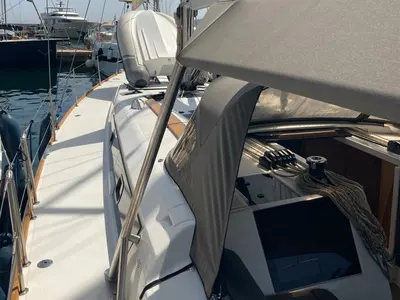 Deck of Newt, a Dufour 460 GL sailboat at Olbia, Italy