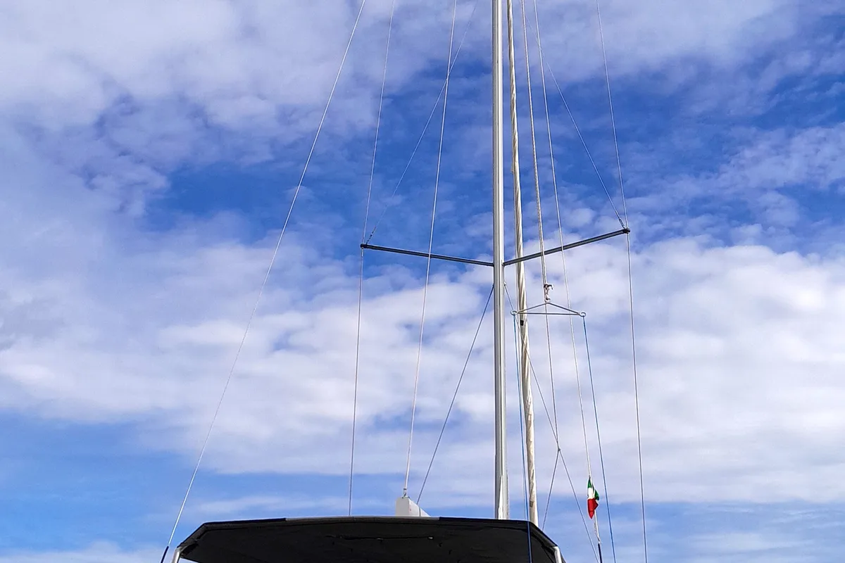 Deck of Newt, a Dufour 460 GL sailboat at Olbia, Italy