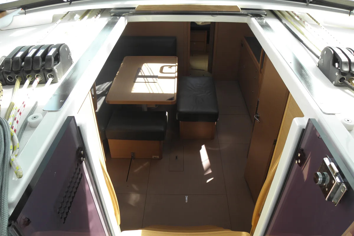 Cabin on Newt, a Dufour 460 GL sailboat at Olbia, Italy