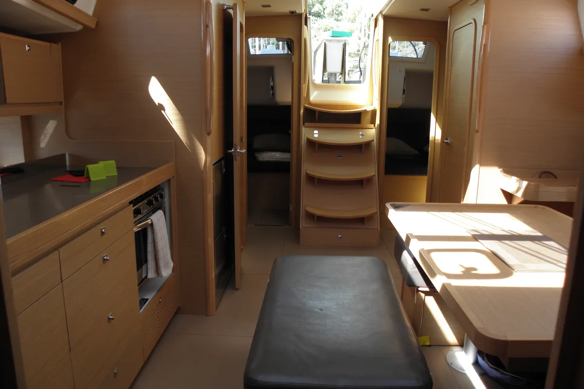 Deck of Newt, a Dufour 460 GL sailboat at Olbia, Italy