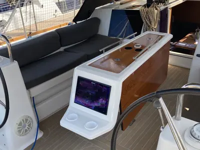 Cockpit of Newt, a Dufour 460 GL sailboat at Olbia, Italy