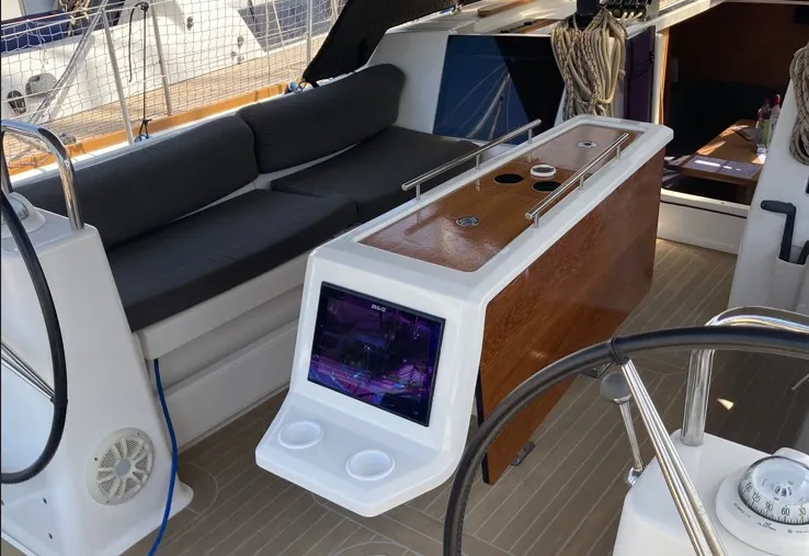 Cockpit of Newt, a Dufour 460 GL sailboat at Olbia, Italy