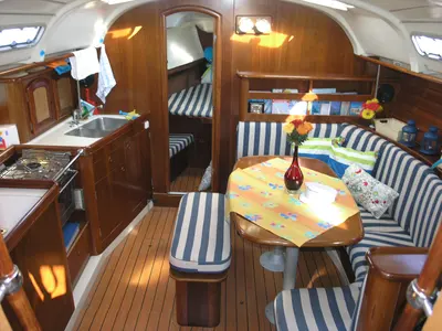 Salon of Ouranos, a Beneteau Oceanis 381 sailboat at Municipal Unit of Lefkada, Greece