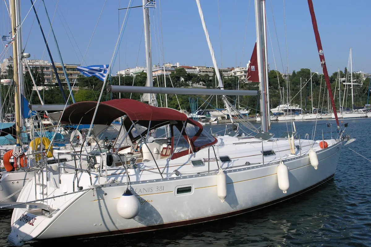 Exterior view of Ouranos, a Beneteau Oceanis 381 sailboat at Municipal Unit of Lefkada, Greece