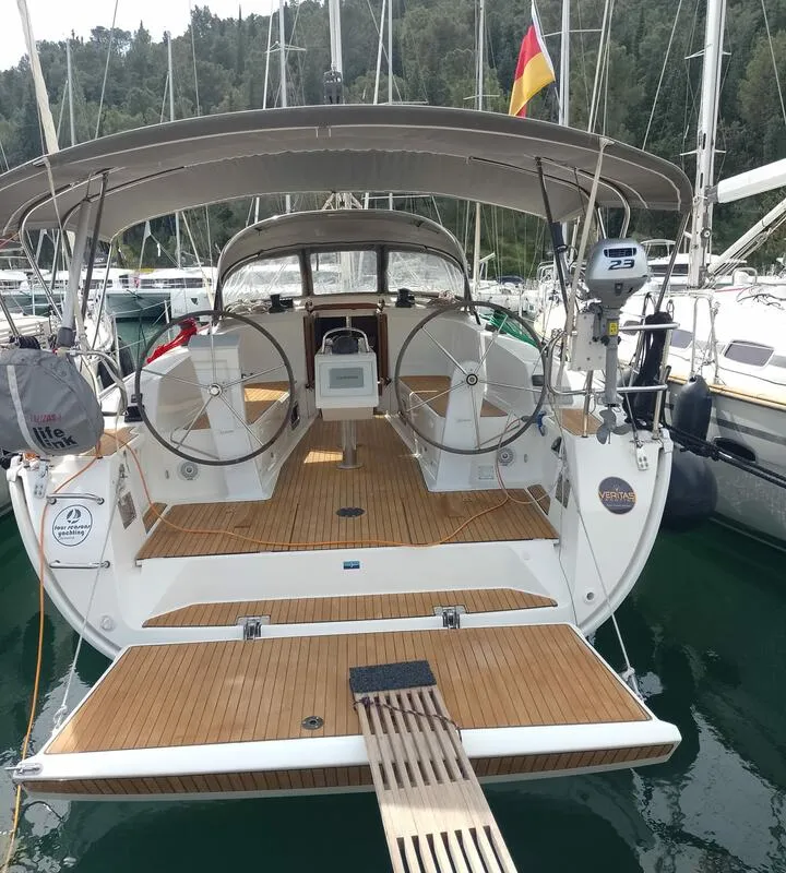 Cockpit of Summer elli, a Bavaria Cruiser 41 sailboat at Palma de Mallorca, Spain