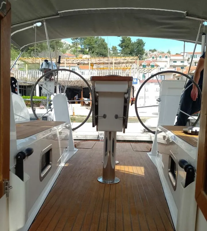 Cockpit of Summer elli, a Bavaria Cruiser 41 sailboat at Palma de Mallorca, Spain