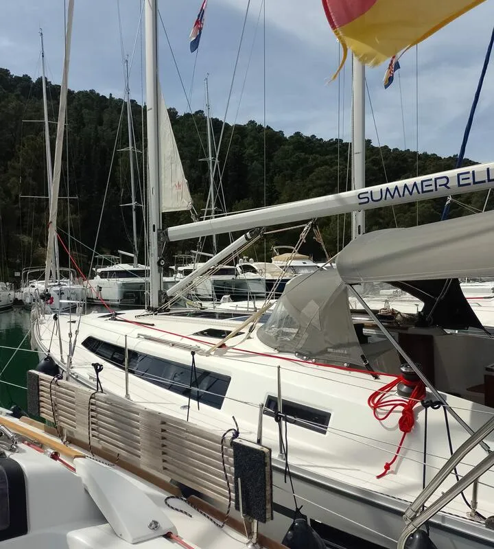 Exterior view of Summer elli, a Bavaria Cruiser 41 sailboat at Palma de Mallorca, Spain