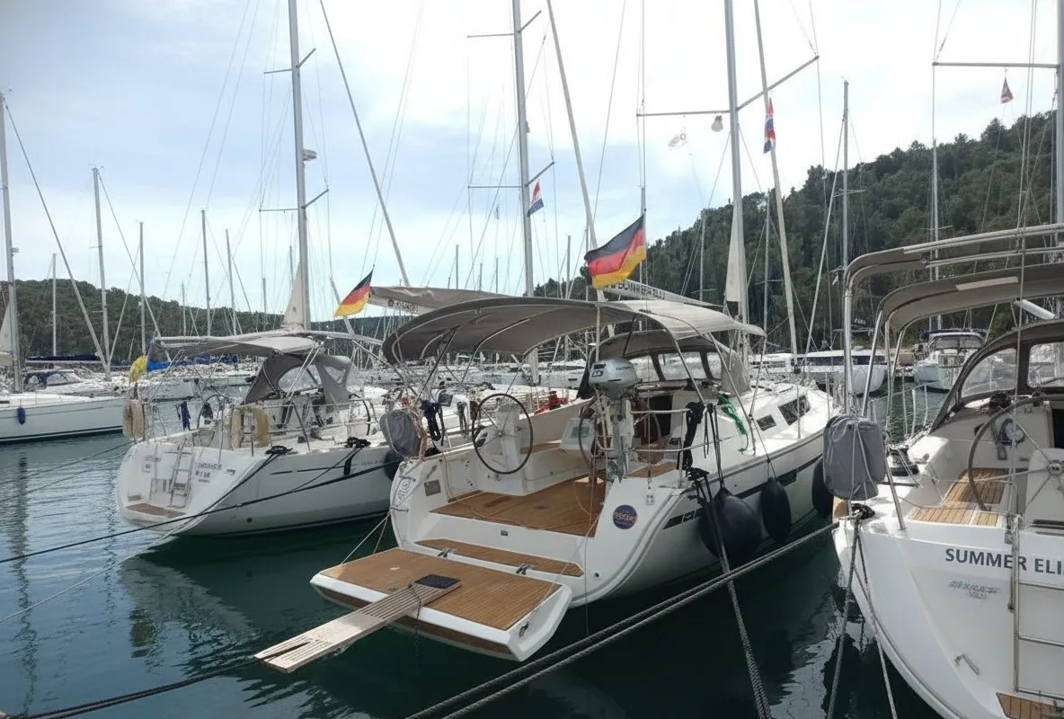 Exterior view of Summer elli, a Bavaria Cruiser 41 sailboat at Palma de Mallorca, Spain