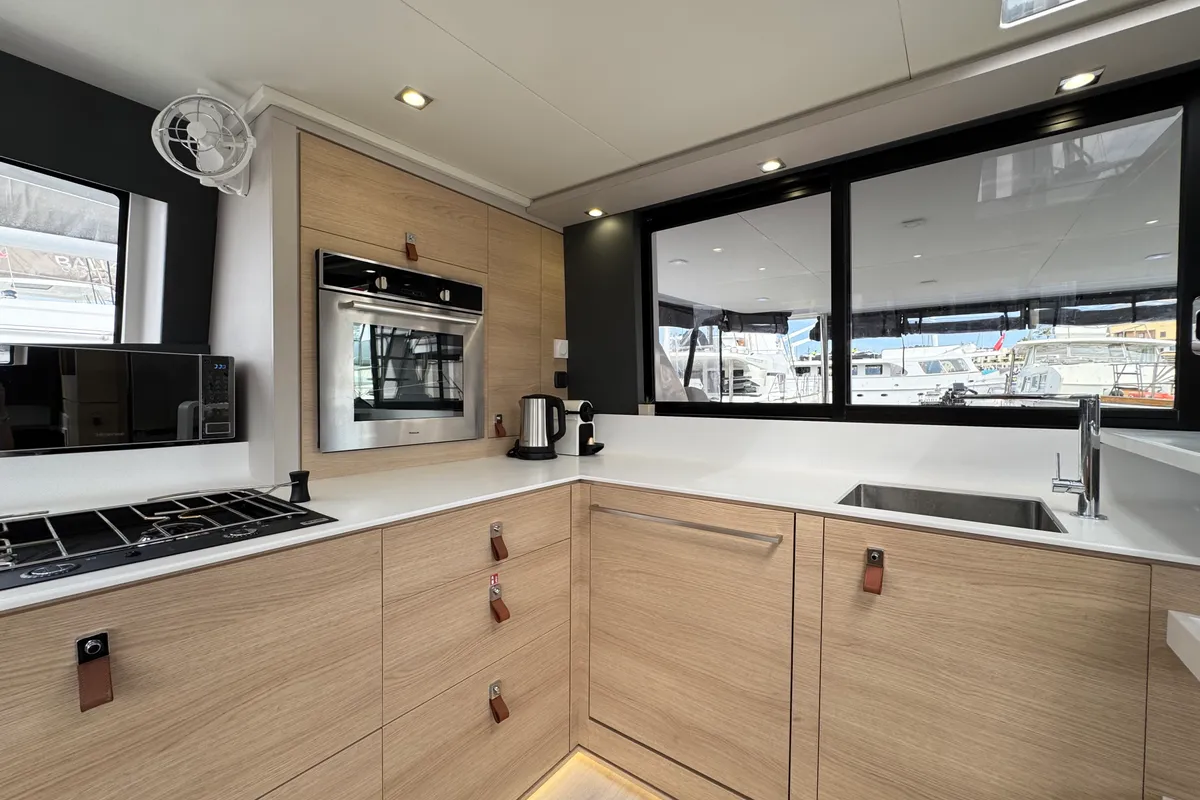 Galley of Good Luck, a Aventura 45 catamaran at Grimaud, France