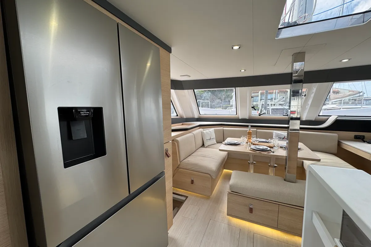 Salon of Good Luck, a Aventura 45 catamaran at Grimaud, France