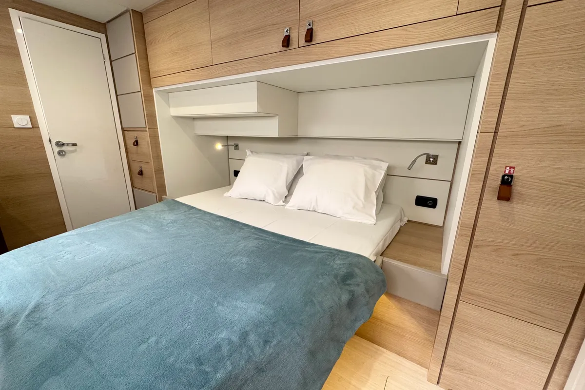 Cabin on Good Luck, a Aventura 45 catamaran at Grimaud, France