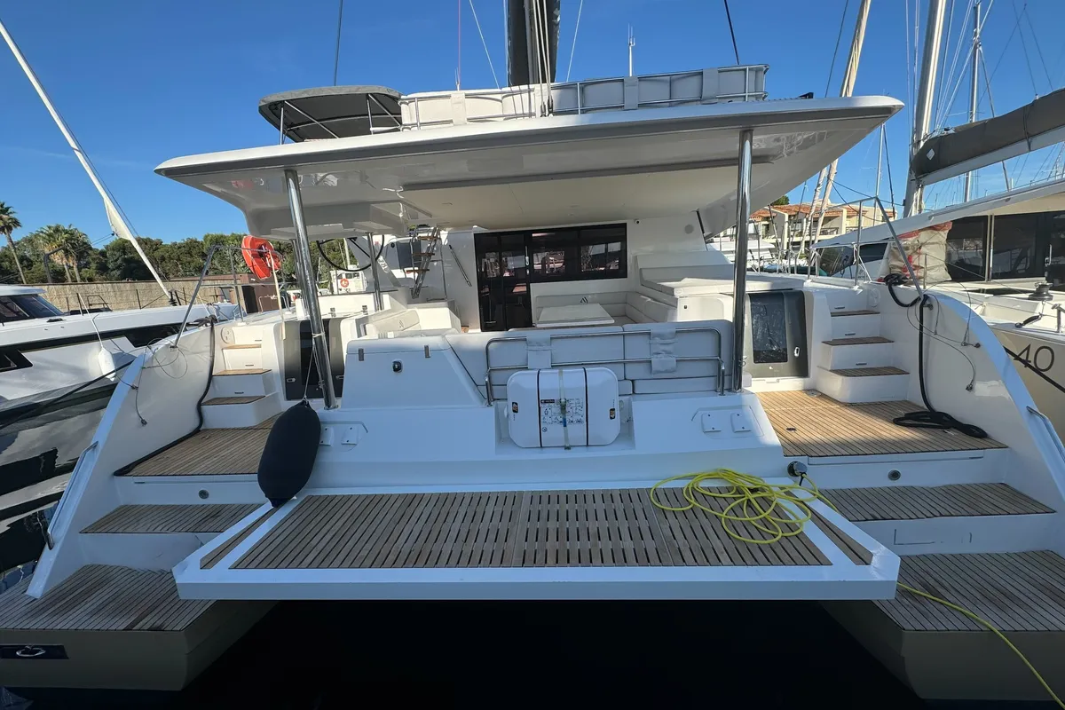 Deck of Good Luck, a Aventura 45 catamaran at Grimaud, France
