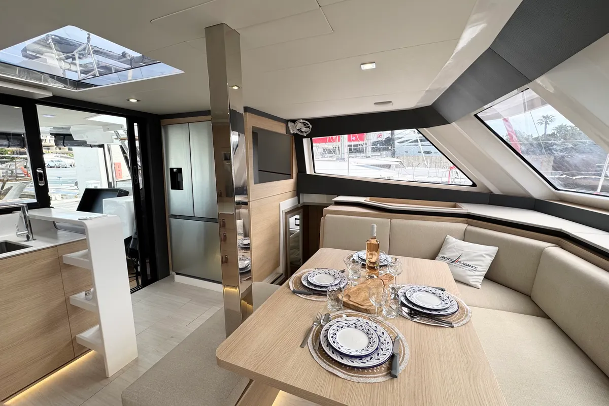 Salon of Good Luck, a Aventura 45 catamaran at Grimaud, France