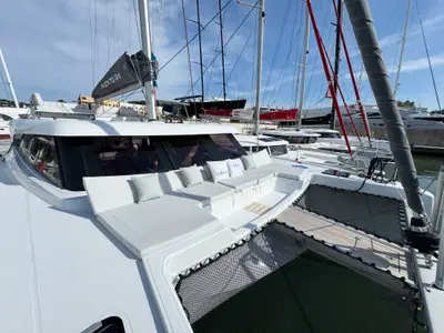 Deck of Good Luck, a Aventura 45 catamaran at Grimaud, France
