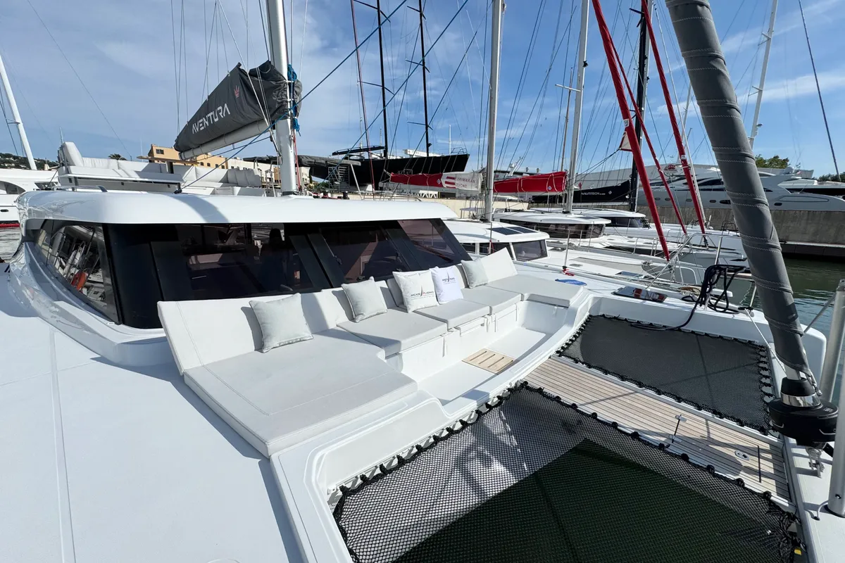 Deck of Good Luck, a Aventura 45 catamaran at Grimaud, France