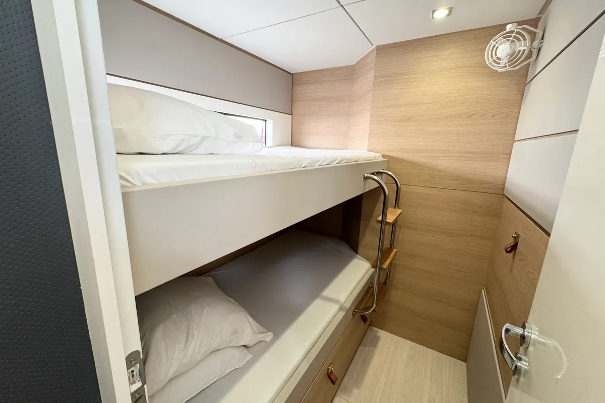 Cabin on Good Luck, a Aventura 45 catamaran at Grimaud, France
