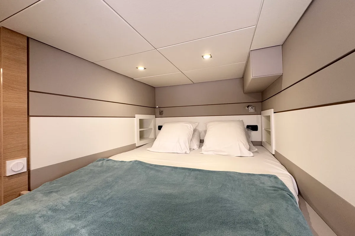 Cabin on Good Luck, a Aventura 45 catamaran at Grimaud, France