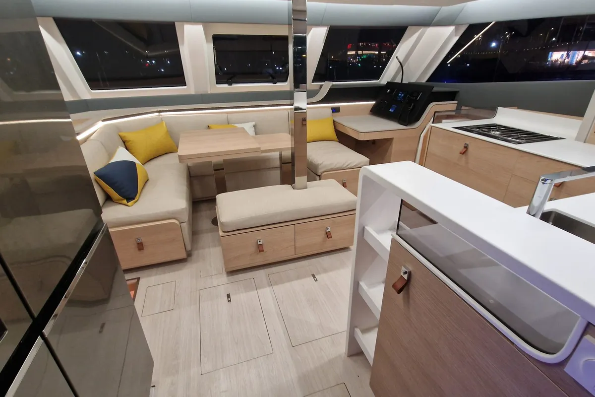 Salon of Good Luck, a Aventura 45 catamaran at Grimaud, France