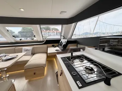 Salon of Good Luck, a Aventura 45 catamaran at Grimaud, France