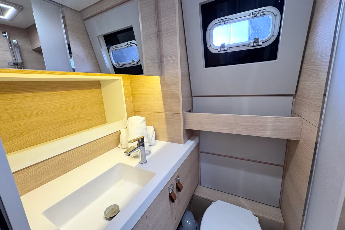 Head on Good Luck, a Aventura 45 catamaran at Grimaud, France