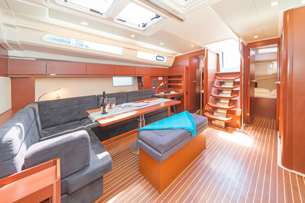 Salon of El Grande, a Hanse 508 sailboat at Municipal Unit of Rhodes, Greece