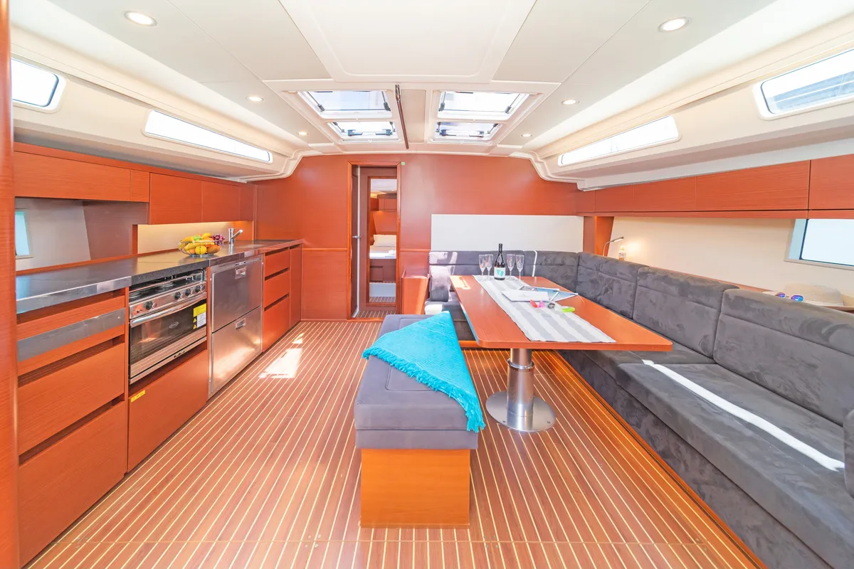 Galley of El Grande, a Hanse 508 sailboat at Municipal Unit of Rhodes, Greece