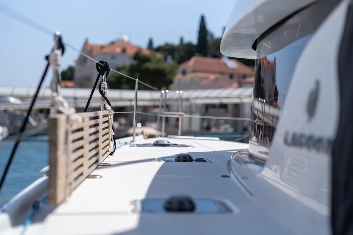 Deck of Jutka, a Lagoon 42 catamaran at Dubrovnik, Croatia