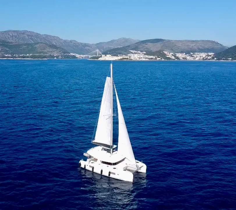 Exterior view of Jutka, a Lagoon 42 catamaran at Dubrovnik, Croatia
