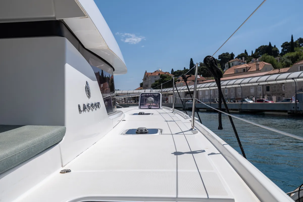 Deck of Jutka, a Lagoon 42 catamaran at Dubrovnik, Croatia