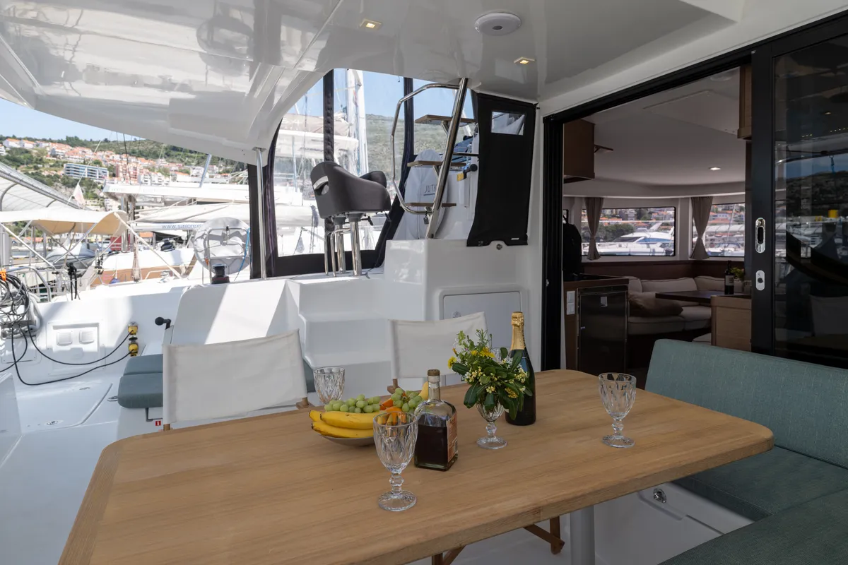 Deck of Jutka, a Lagoon 42 catamaran at Dubrovnik, Croatia