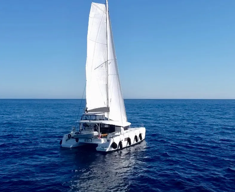 Exterior view of Jutka, a Lagoon 42 catamaran at Dubrovnik, Croatia