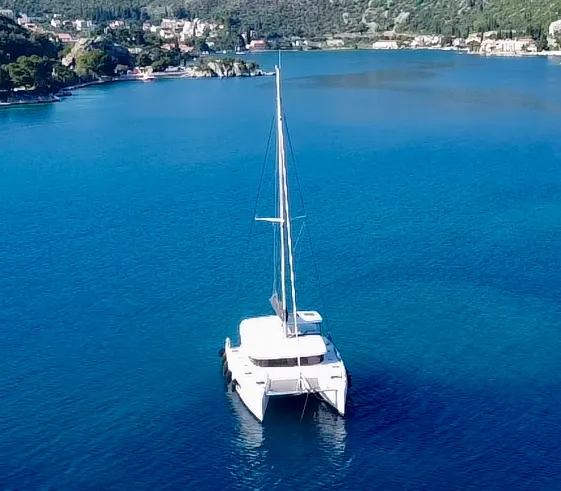 Exterior view of Jutka, a Lagoon 42 catamaran at Dubrovnik, Croatia