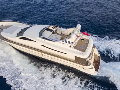 Exterior view of Why Not, a Canados 72 motor yacht at Cannigione, Italy