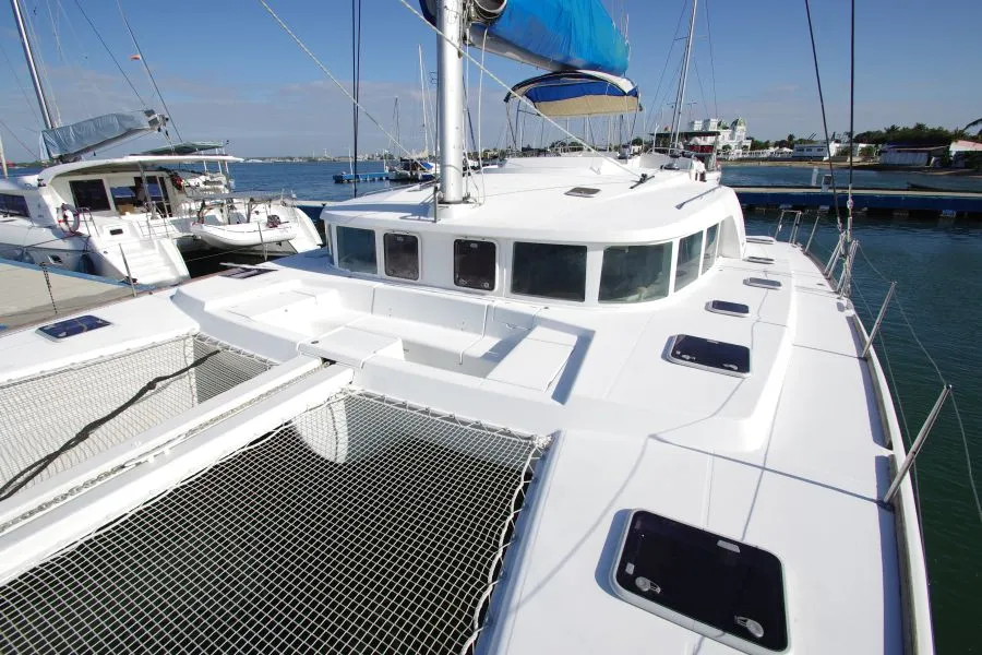Deck of Victoria, a Lagoon 440 catamaran at Cienfuegos, Cuba