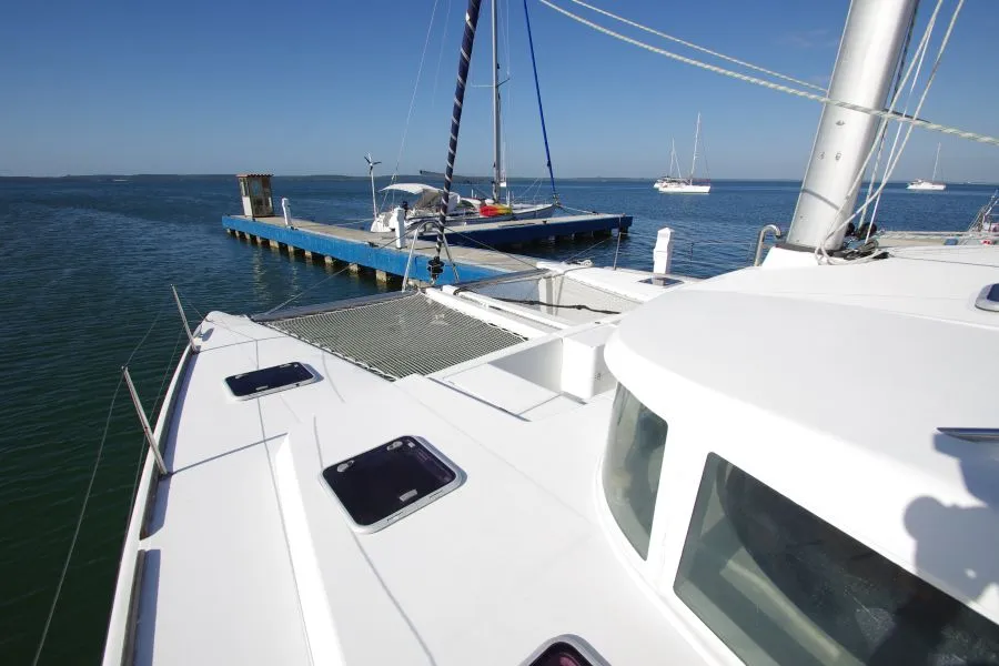Deck of Victoria, a Lagoon 440 catamaran at Cienfuegos, Cuba