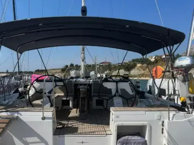 Cockpit of Kebifaiv, a Bavaria C46 sailboat at Municipal Unit of Palairos, Greece