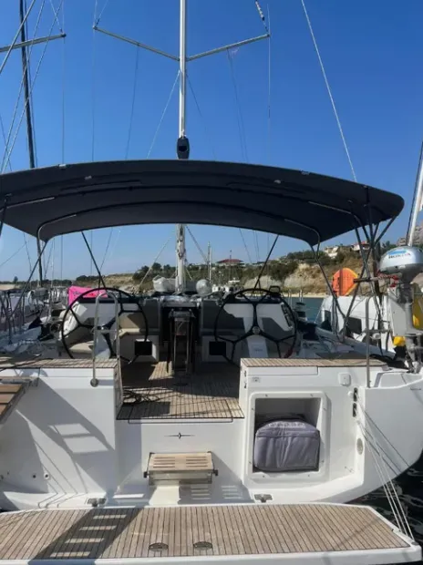 Cockpit of Kebifaiv, a Bavaria C46 sailboat at Municipal Unit of Palairos, Greece