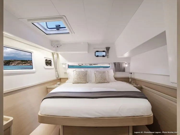 Cabin on Laurencia, a Lagoon 42 catamaran at Road Town, British Virgin Islands