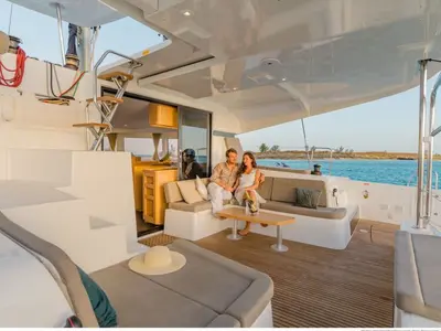 Deck of Laurencia, a Lagoon 42 catamaran at Road Town, British Virgin Islands