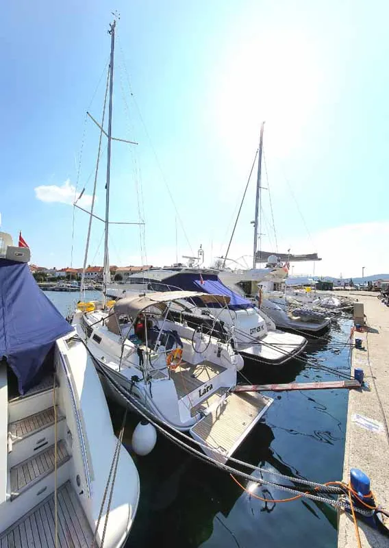 Exterior view of Lara, a Bavaria Cruiser 34 sailboat at Zadar, Croatia