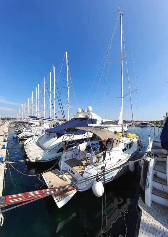 Exterior view of Lara, a Bavaria Cruiser 34 sailboat at Zadar, Croatia