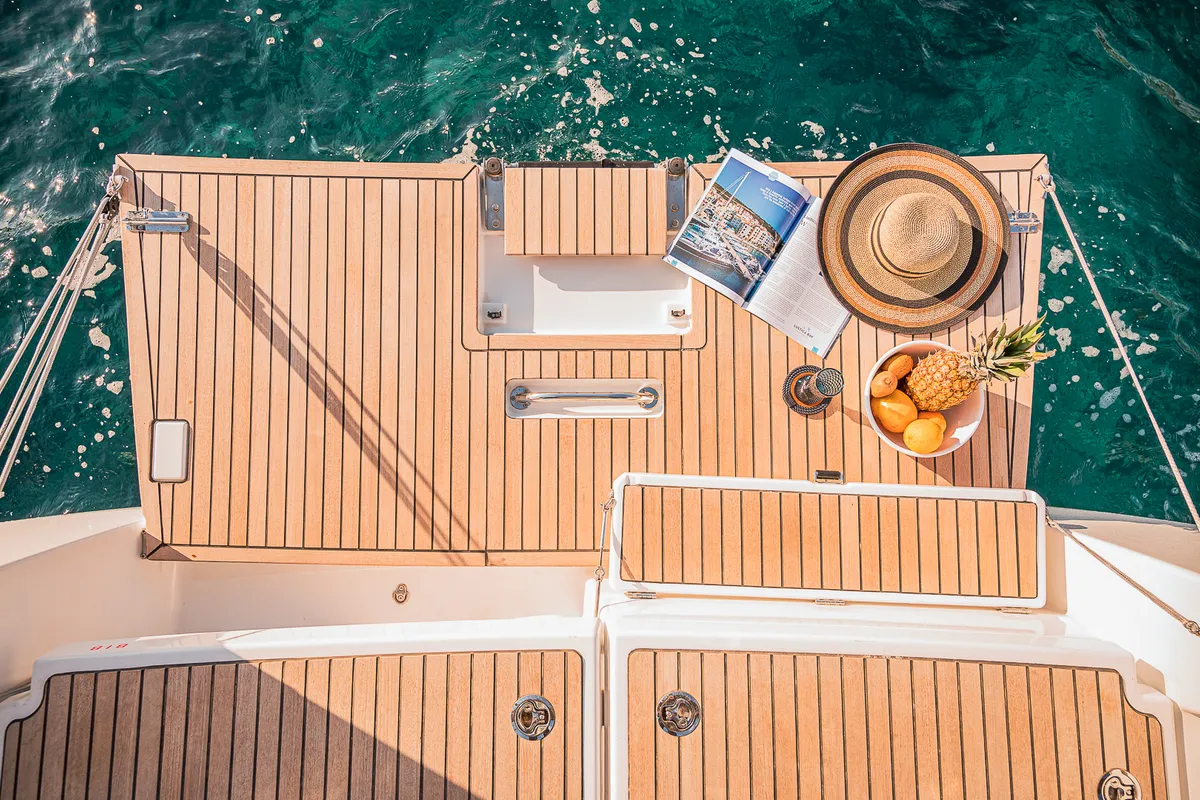Deck of Jason, a Jeanneau Sun Odyssey 490 sailboat at Athens, Greece