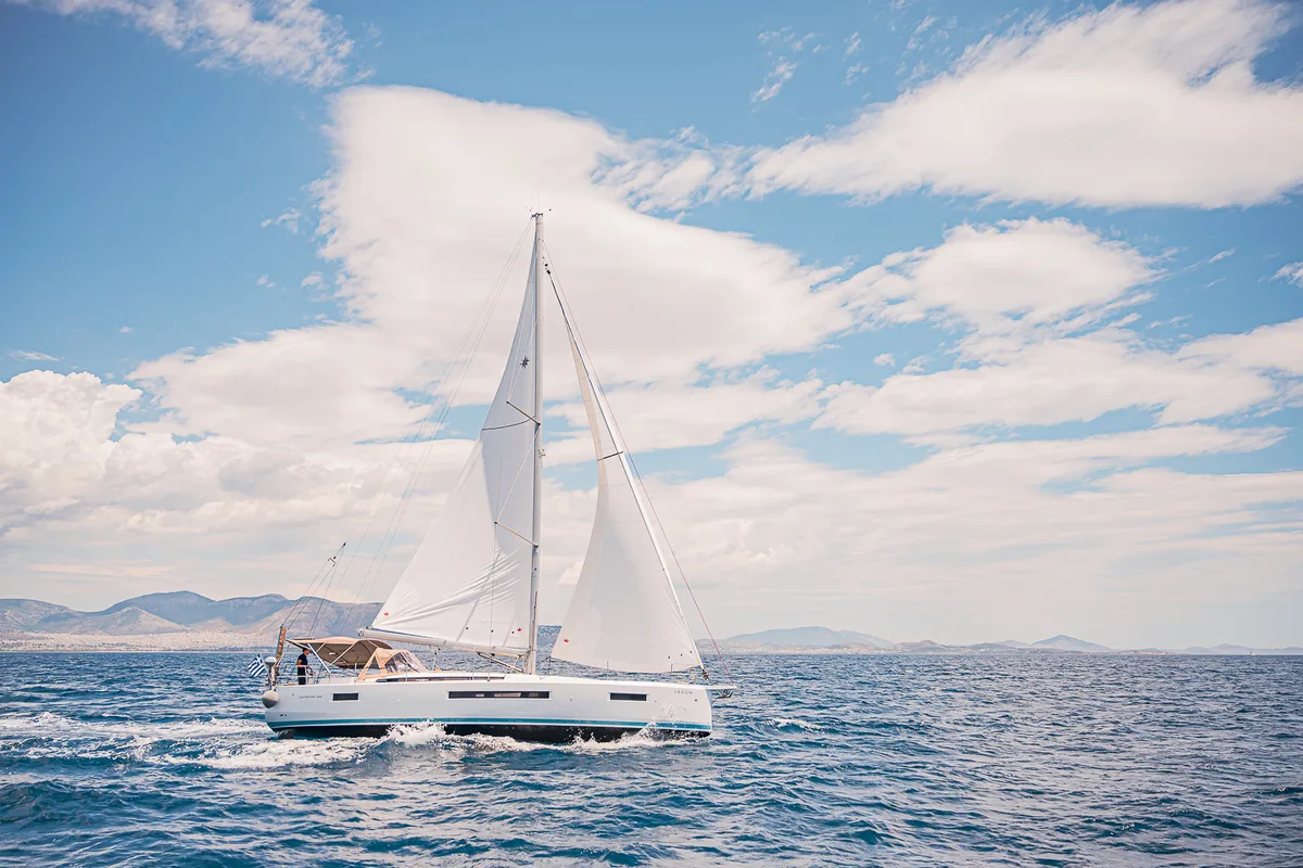 Exterior view of Jason, a Jeanneau Sun Odyssey 490 sailboat at Athens, Greece