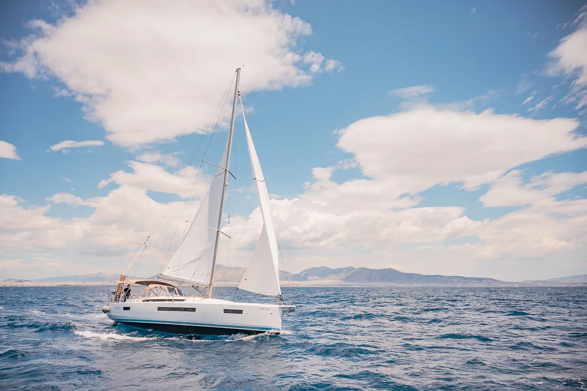 Head on Jason, a Jeanneau Sun Odyssey 490 sailboat at Athens, Greece