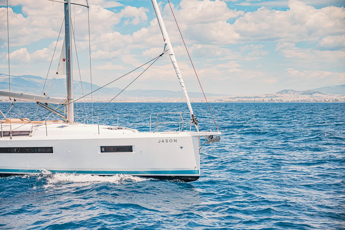 Exterior view of Jason, a Jeanneau Sun Odyssey 490 sailboat at Athens, Greece